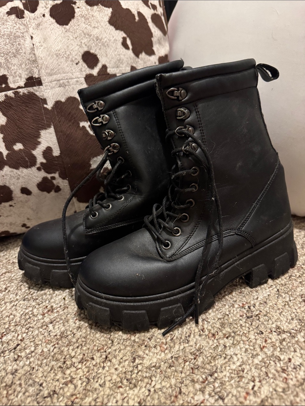 Charlotte Russe Black Lace-Up Platform Combat Boots